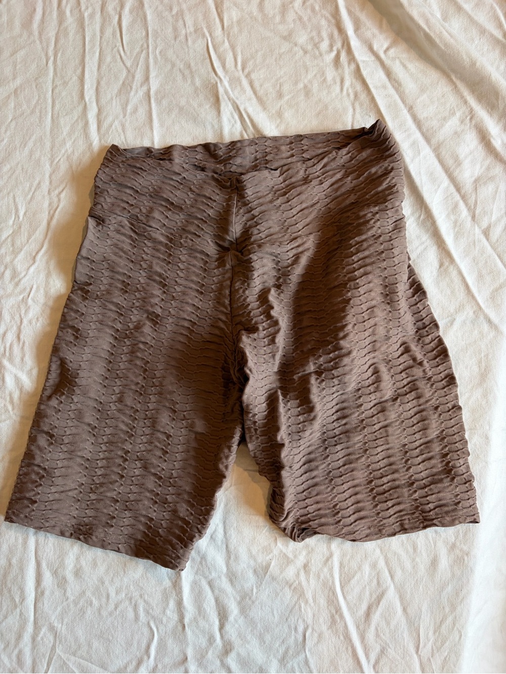 Textured High-Waist Biker Shorts in Chocolate Brown